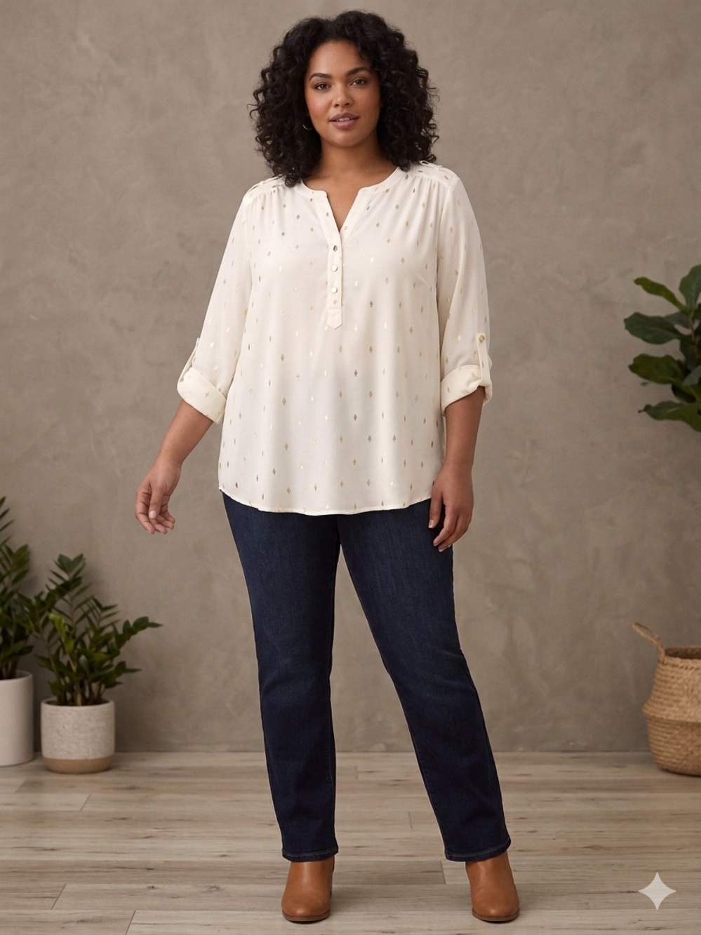 Zac & Rachel Cream Blouse with Gold Foil Detail